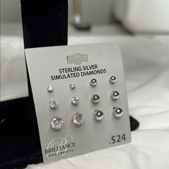 Sterling Silver Simulated Diamond Earrings Set - Picture 3 of 4